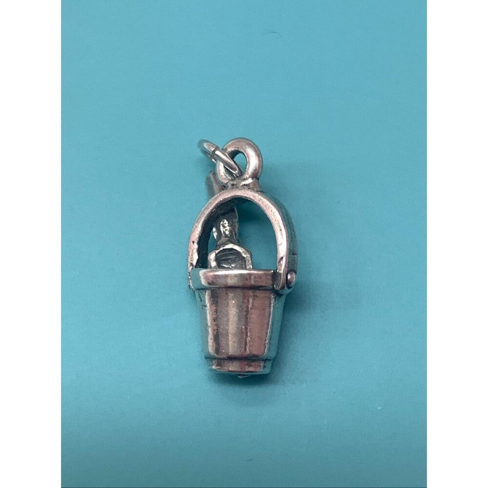 .925 Beach Pail and Shovel Sterling Silver Jewelry Charm #vintage #garden